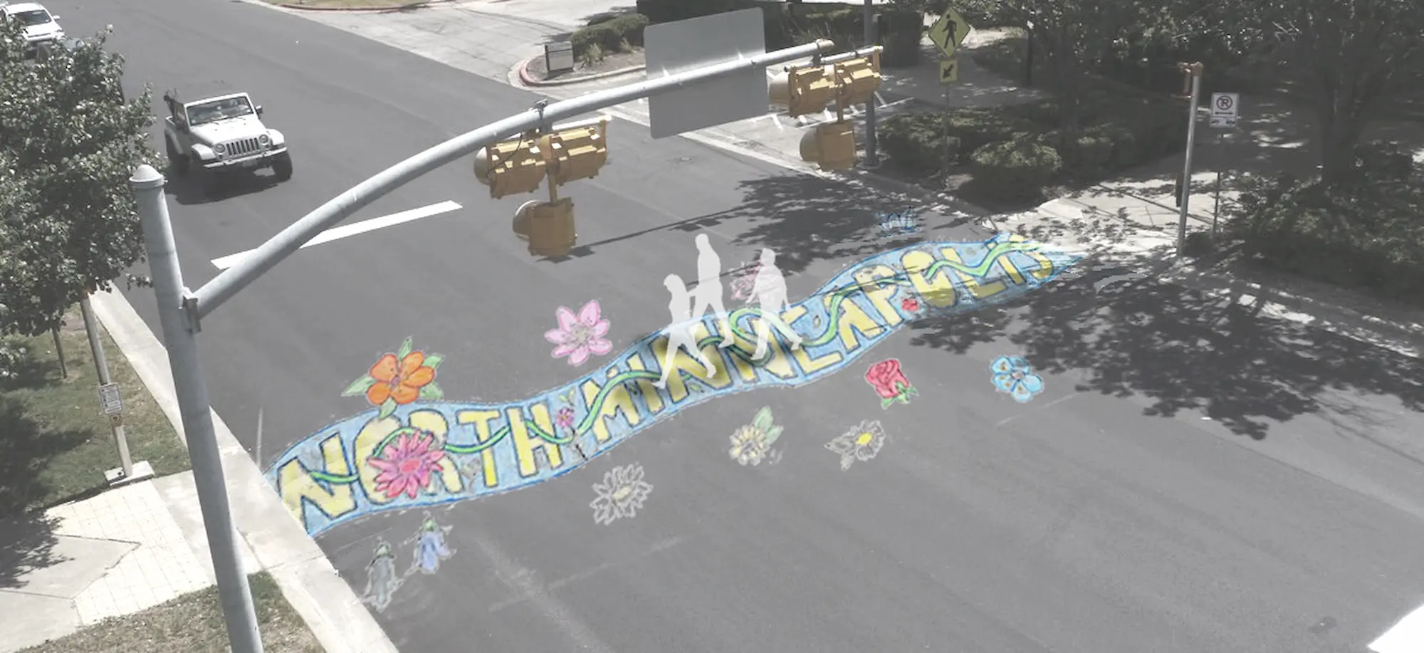 A rendering of an asphalt art crosswalk, designed by Summit Academy Teen Tech Center student Jerianna Camp-Huff