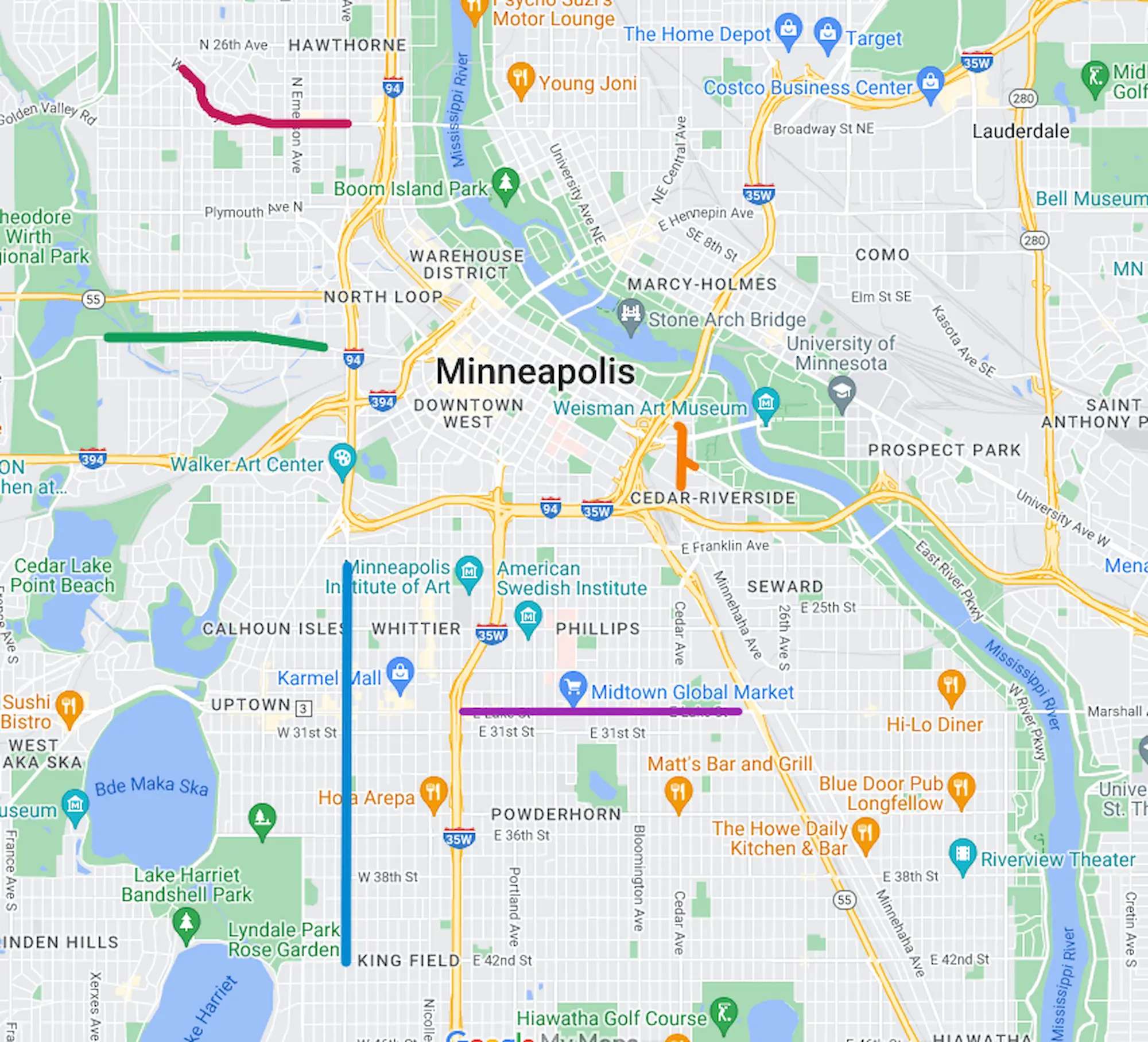 map of minneapolis with open streets events marked