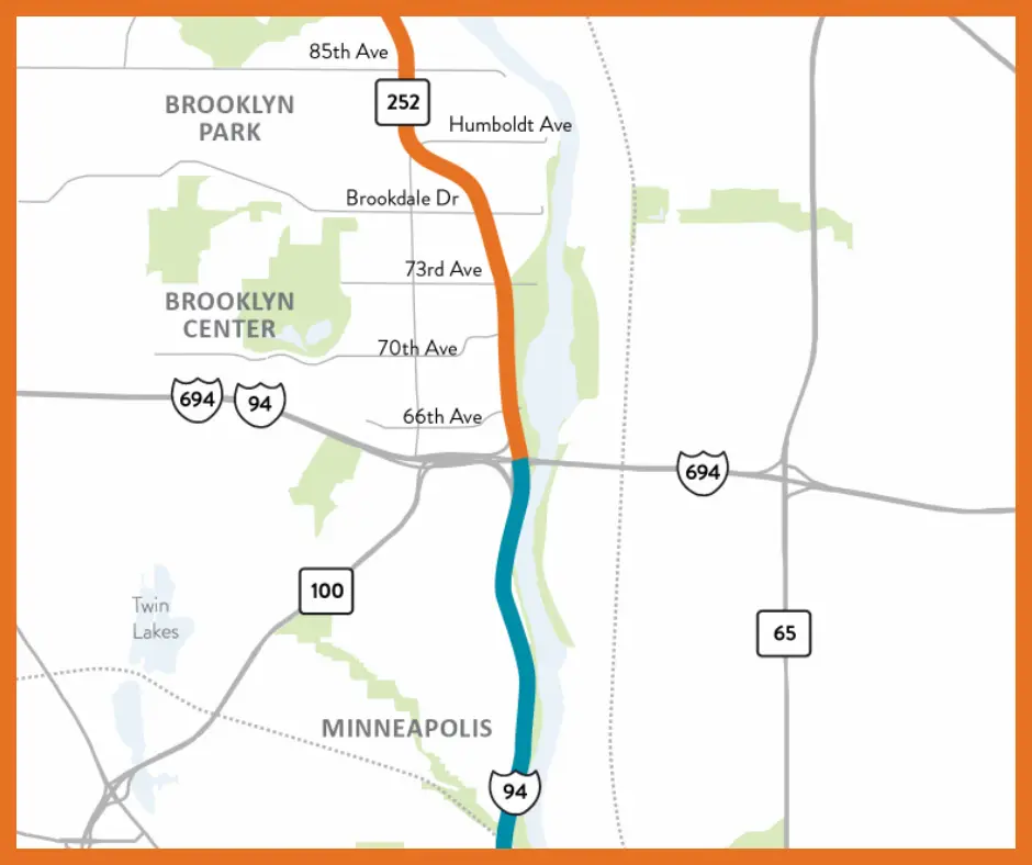 map of project area for 252/94 project showing brooking park and brooklyn center